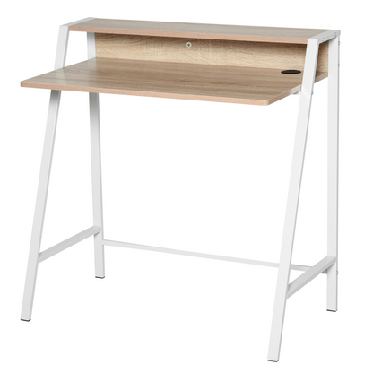 Computer Workstation Storage Shelf Color White and Oak