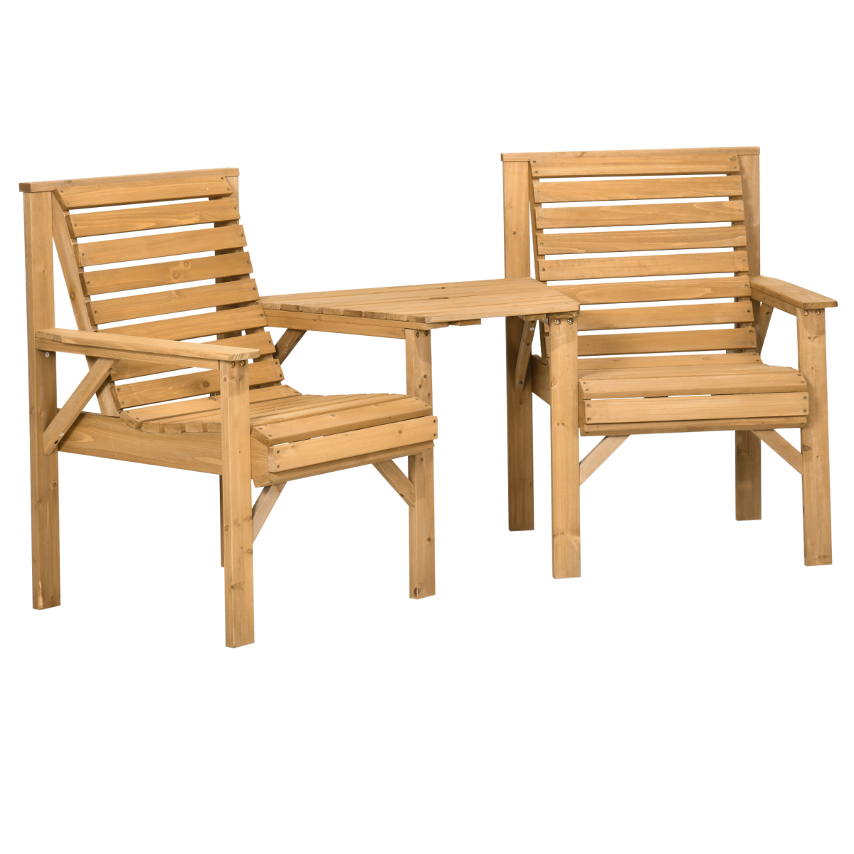 Outsunny Wooden Garden Love Seat w/ Coffee Table Umbrella Hole Partner Bench