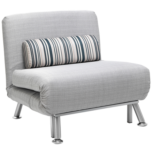 Single Sofa Bed Folding Chair Bed with Steel Frame Padding Pillow Grey, Silver