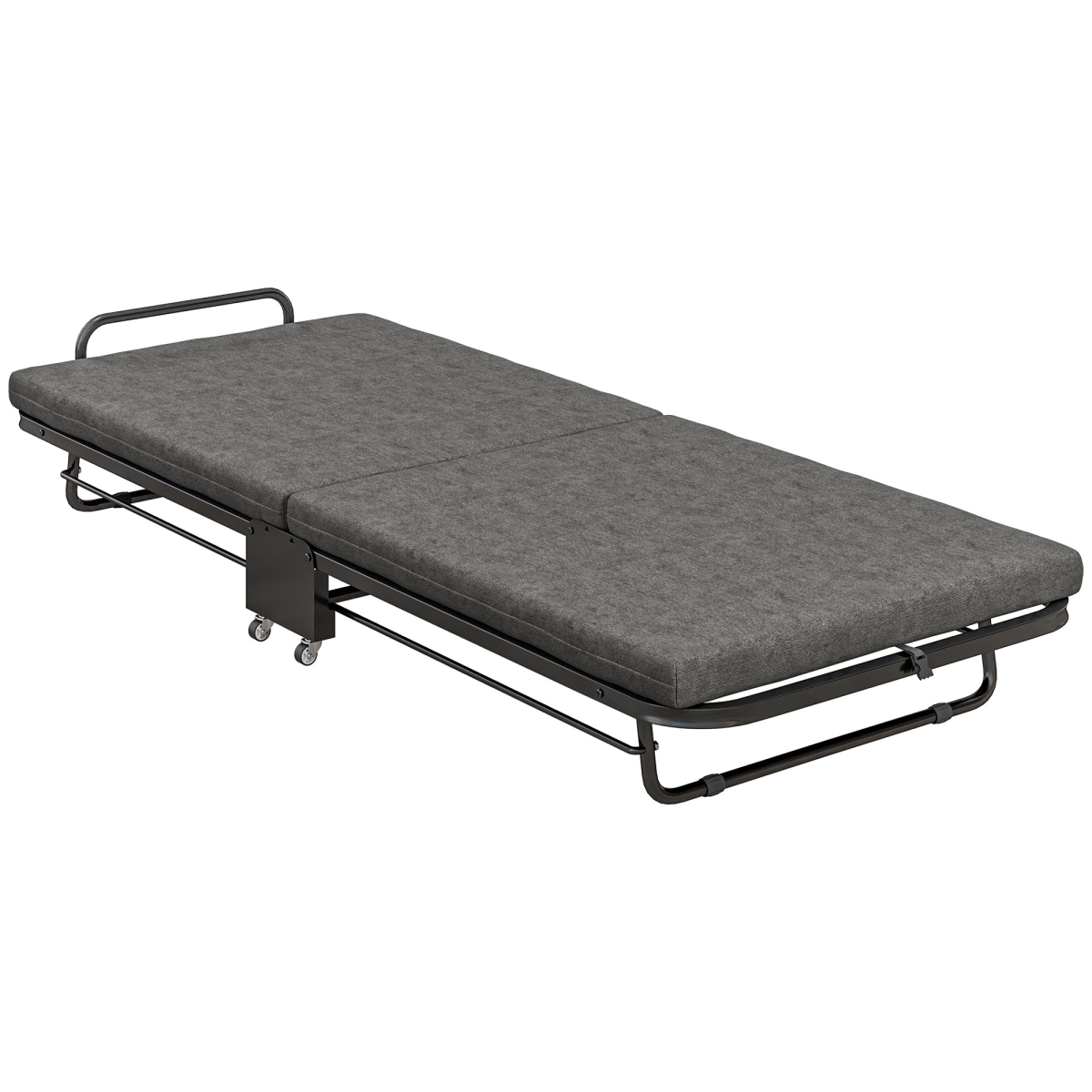 HOMCOM Single Folding Bed with Mattress Foldable Guest Bed on Wheels, Grey
