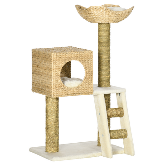 Cat Tree Kitten Tower Cattail Weave with Scratching Posts, Bed, House Pawhut