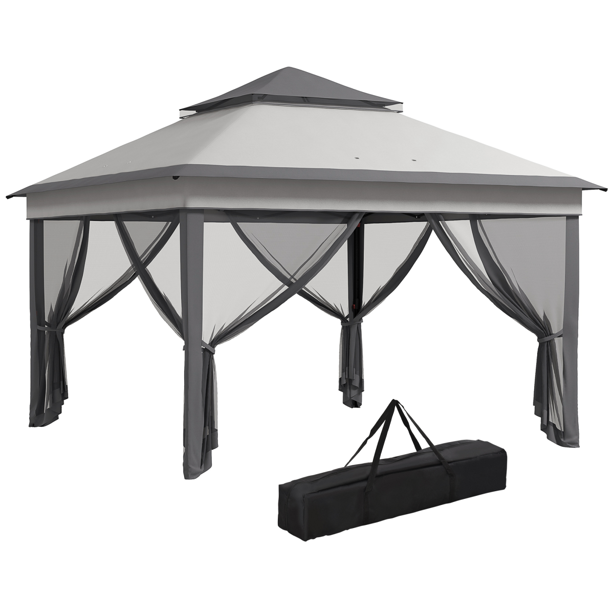 Outsunny 3 x 3(m) Pop Up Gazebo Tent with Netting, Height Adjustable, Grey
