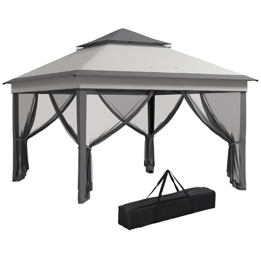 Outsunny 3 x 3(m) Pop Up Gazebo Tent with Netting, Height Adjustable, Grey