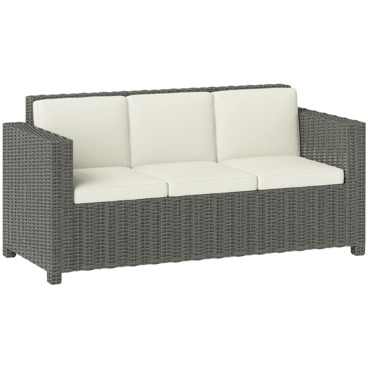 Outsunny Rattan Wicker 3-seater Sofa Chair Patio Furniture w/ Cushion Cream