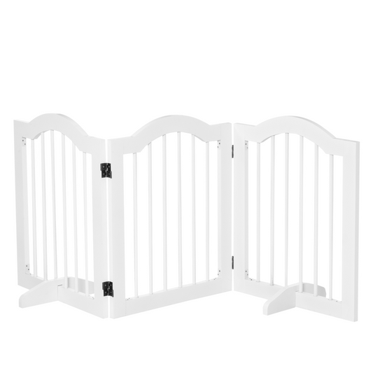3 Panels Dog Gate with Support Feet Fence Safety Barrier Freestanding Wood White