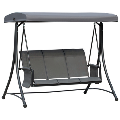 3 Seat Metal Fabric Backyard Patio Swing Chair with Canopy Top Outsunny