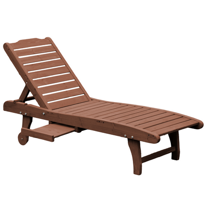 Outsunny Wooden Sun Lounger Outdoor Patio Sun Bed Adjustable w/ Pull-out Table