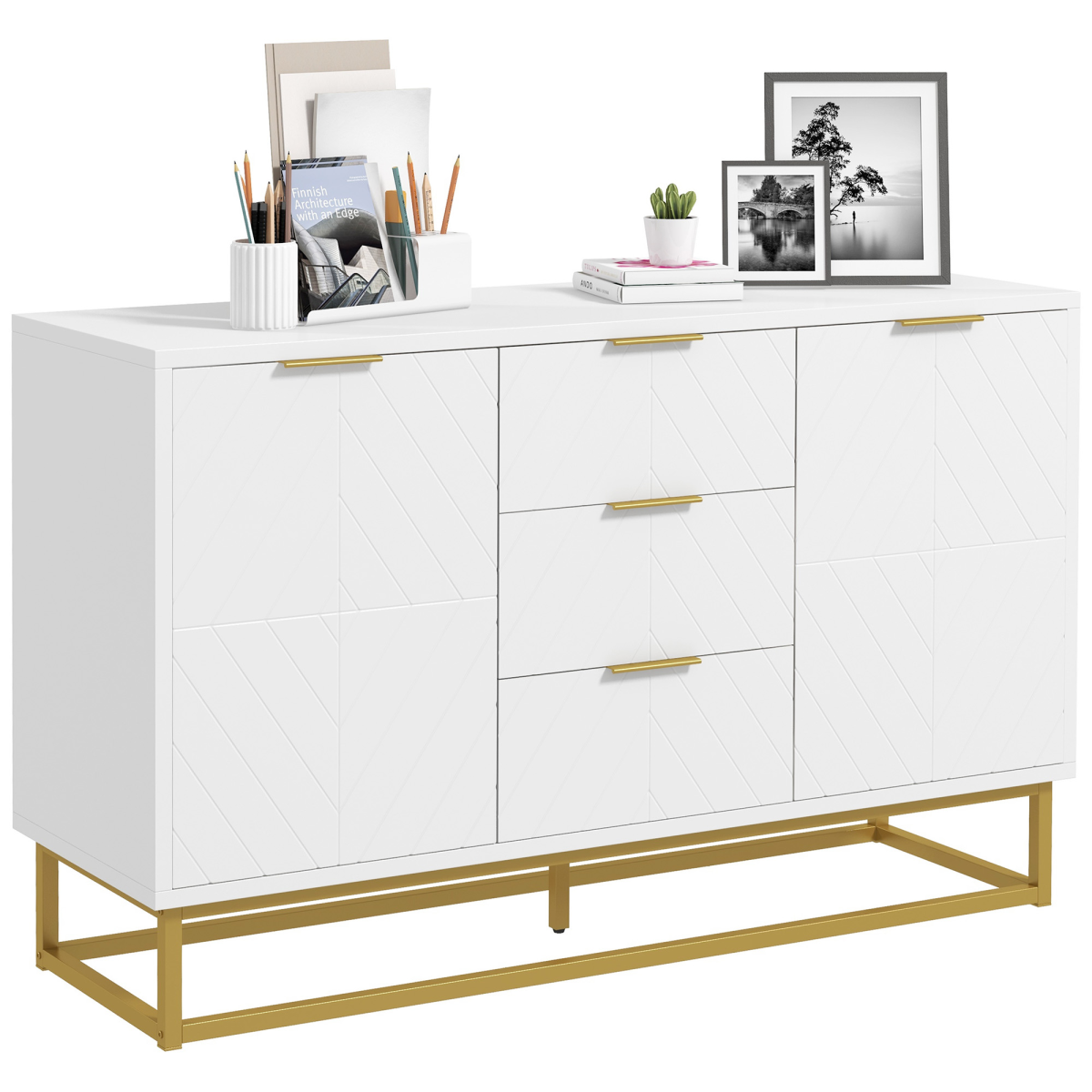 Modern Storage Cabinet Freestanding Cupboard with 3 Drawers for Dining Room