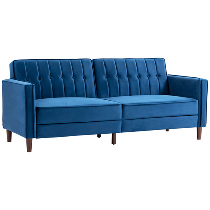 HOMCOM Convertible Sofa Futon Velvet-Touch Tufted Couch Sofa Bed Split Back Blue