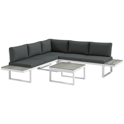 Outsunny 4 PCs Garden Set w/ 5-Level Recline Corner Conversation Sofa Set White