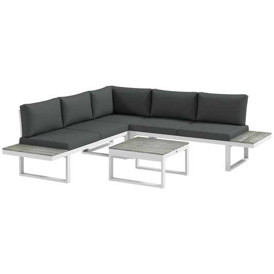 Outsunny 4 PCs Garden Set w/ 5-Level Recline Corner Conversation Sofa Set White