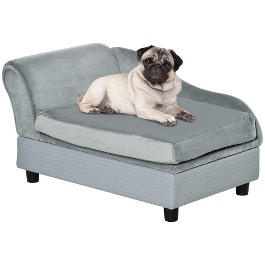 PawHut Pet Sofa Dog Chair Cat Couch with Storage, Cushion - Light Blue