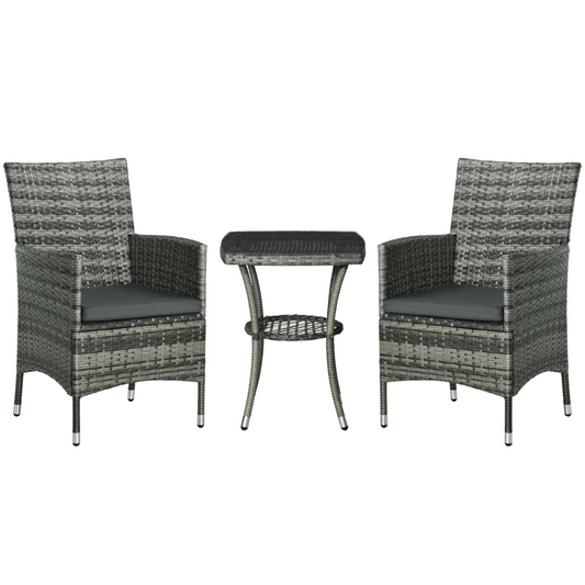 2 Seater GardenRattan Furniture Bistro Set Table Set Conservatory, Light Grey