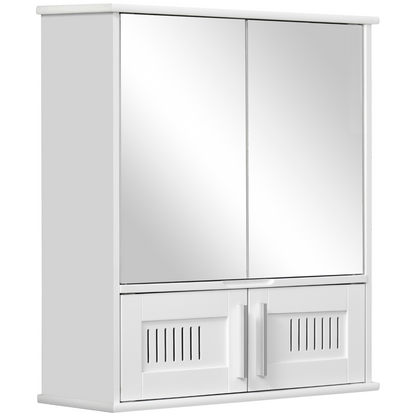 Bathroom Mirror Cabinet, Wall Mounted Storage Cupboard Double Doors White