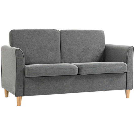 HOMCOM Double Seat Sofa Linen Upholstery Loveseat Couch with Armrests, Grey