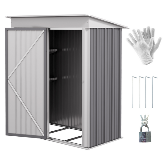 Small Garden Shed, Steel Lean-to Shed for Bike with Adjustable Shelf, Lock, 5x3