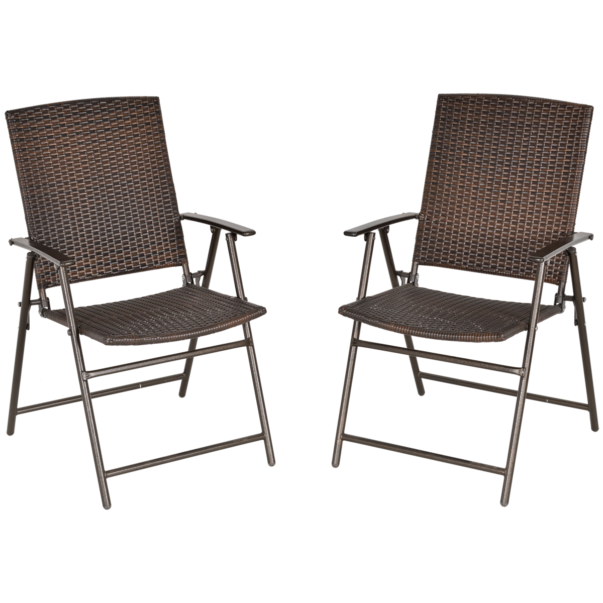 Outsunny 2pcs Rattan Chair Foldable Garden Furniture w/ Armrest Steel Frame