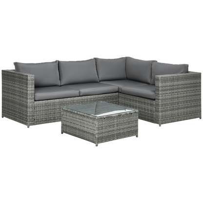 Outsunny 3Pcs Rattan Corner Sofa Set Coffee Table Garden Furniture w/ Cushion