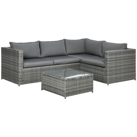 Outsunny 3Pcs Rattan Corner Sofa Set Coffee Table Garden Furniture w/ Cushion