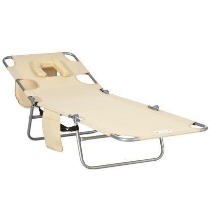 Patio Foldable Sun Lounger 5 Level Adjustable Reclining Chair Beige
