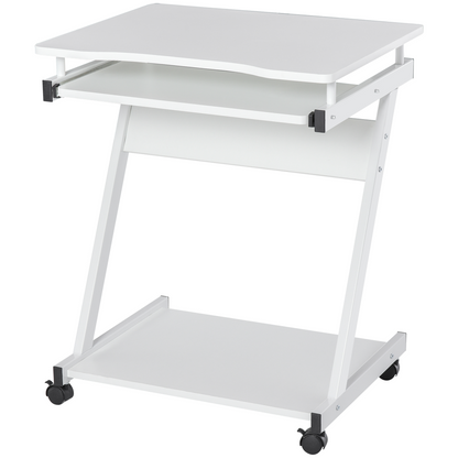 Computer Desk with 4 Moving Wheels Sliding Keyboard Tray White