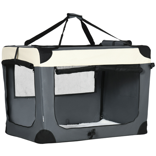 91cm Foldable Pet Carrier with Cushion, for Large Dogs and Cats - Grey Pawhut