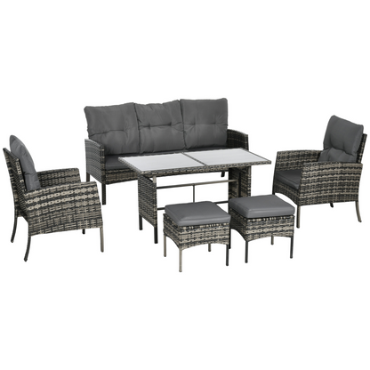 Outsunny Rattan Garden Furniture Sofa Set, 2 Armchairs 2 Footstools Table Grey