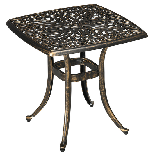 Outsunny 54 x 54cm Aluminium Outdoor Garden Side Table with Umbrella Hole, Bronze