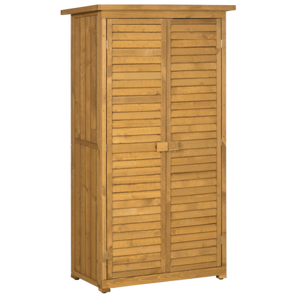 Wooden Garden Storage Shed Unit with 3-Tier Shelves Tool Cabinet Organizer