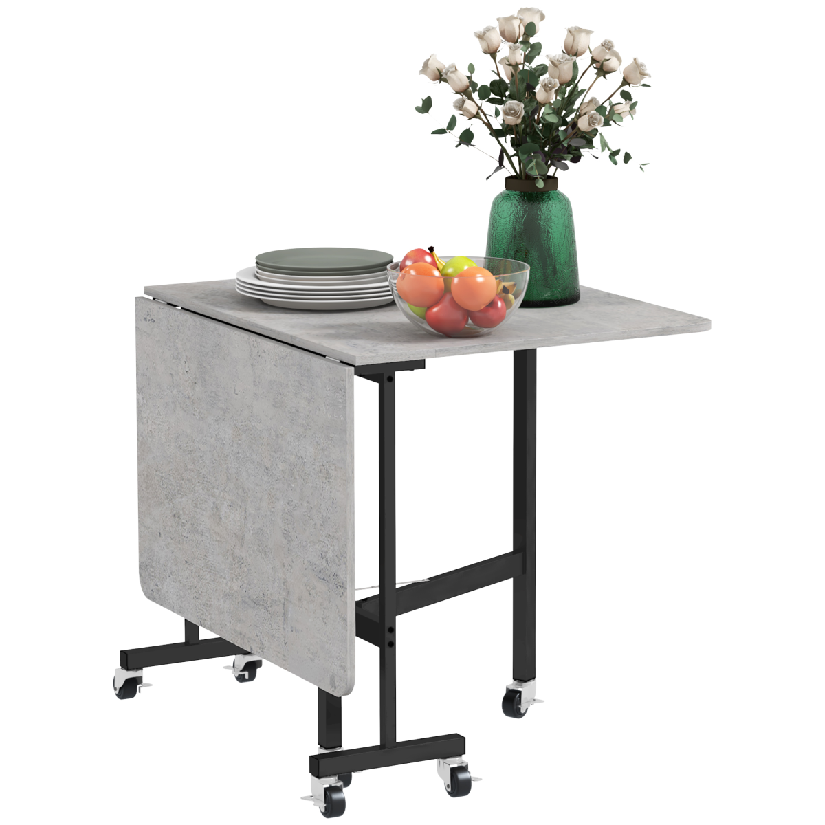 HOMCOM Drop Leaf Table with Wheels Folding Dining Table for Small Spaces, Grey