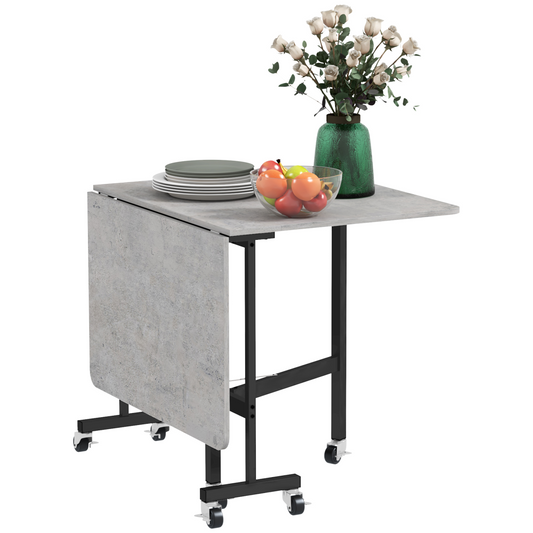HOMCOM Drop Leaf Table with Wheels Folding Dining Table for Small Spaces, Grey