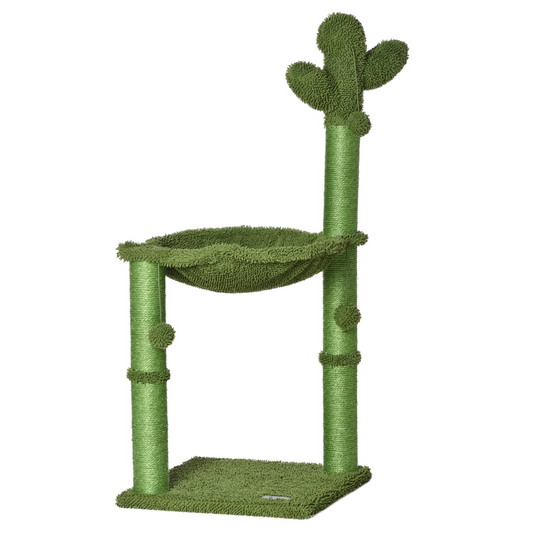 Cactus Cat Tree for Indoor Cats with Scratching Post Hammock Bed Toy Ball - Green