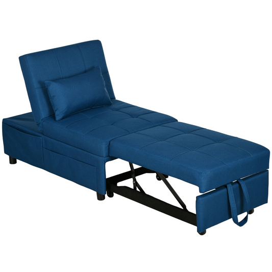 HOMCOM Folding Sofa Bed Adjustable Single Sleeper w/ Pillow Side Pocket, Blue