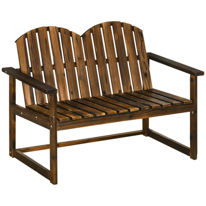 Outdoor Wooden Bench for Two People, Patio Loveseat Chair with Slatted Backrest