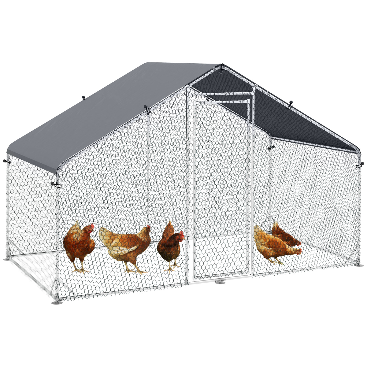 PawHut Walk In Chicken Run Large Galvanised Chicken Coop with Cover