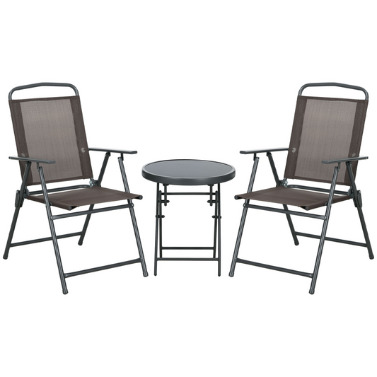 Outsunny Patio Bistro Set Folding Chairs & Coffee Table for Balcony, Brown