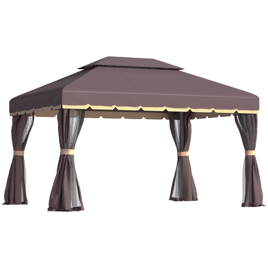 Metal Frame Gazebo with Sides Aluminium Metal Canopy Nets Coffee