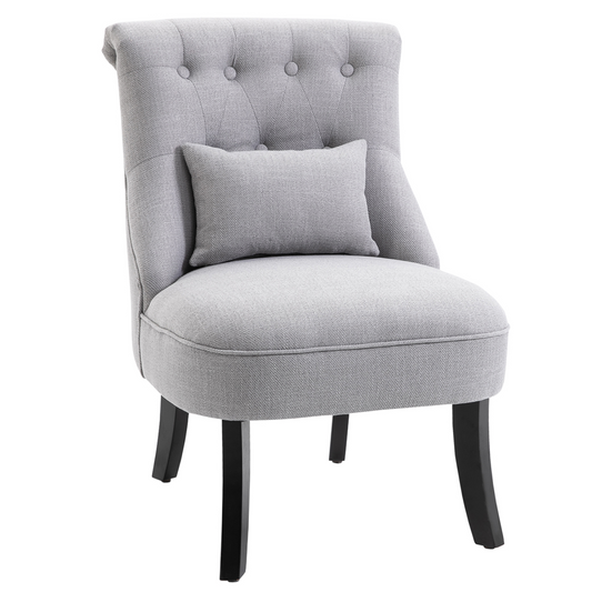 Fabric Single Sofa Dining Chair Upholstered with Pillow Solid Wood Leg Living Room