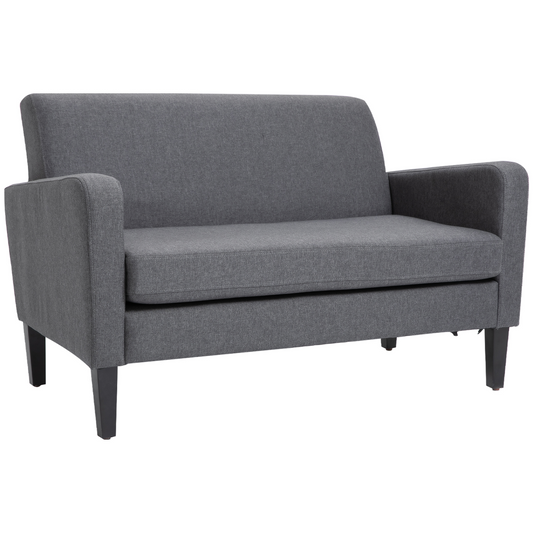 Linen Modern-Curved 2-Seat Sofa Loveseat with Thick Cushion Wood Legs Grey