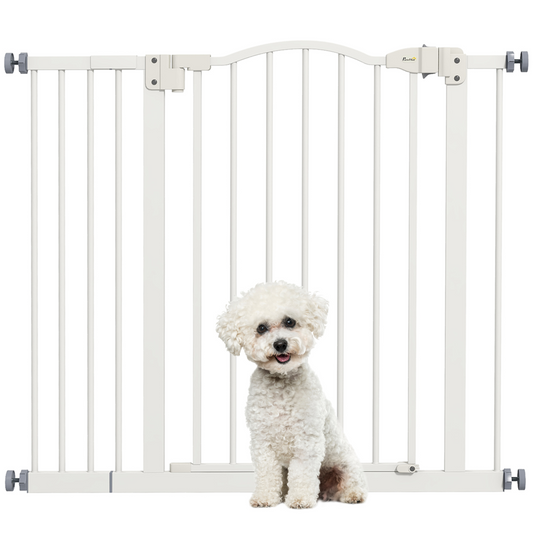 PawHut 74-94cm Adjustable Metal Pet Gate Safety Barrier with Auto-Close White