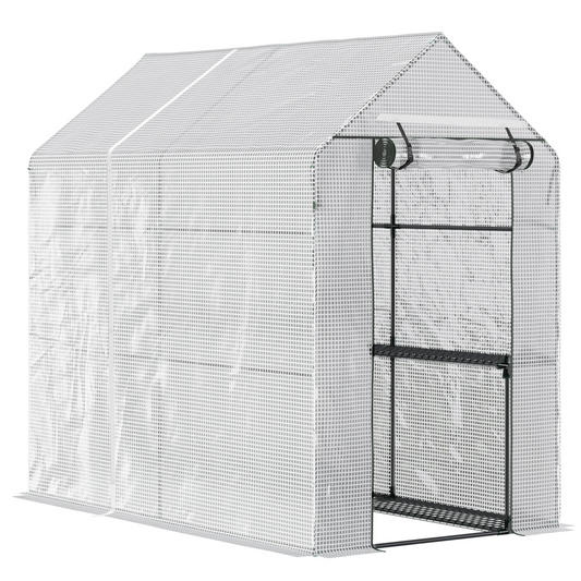 Walk in Garden Greenhouse with Shelves Steeple 186Lx120Wx190Hcm White
