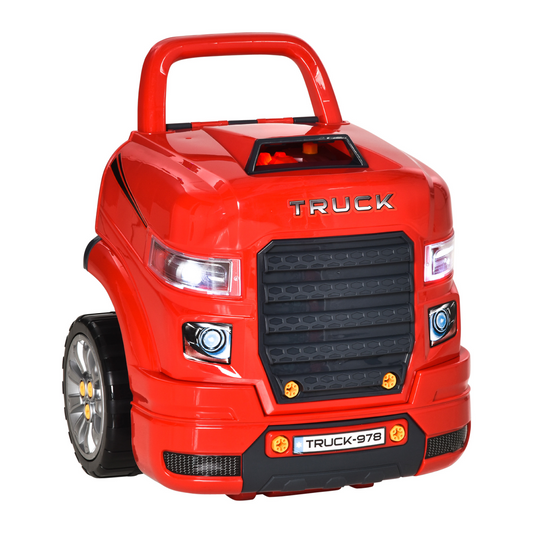Kids Truck Engine Toy Set with Horn, Light, Car Key for 3-5 Years Old Red