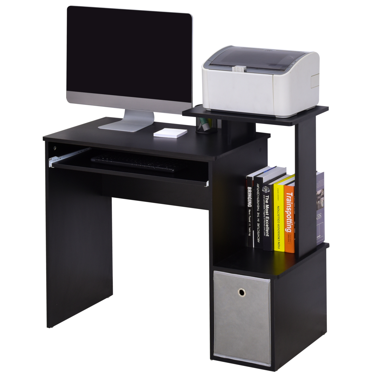 Computer Desk with Sliding Keyboard Tray Storage Drawer Shelf  Black